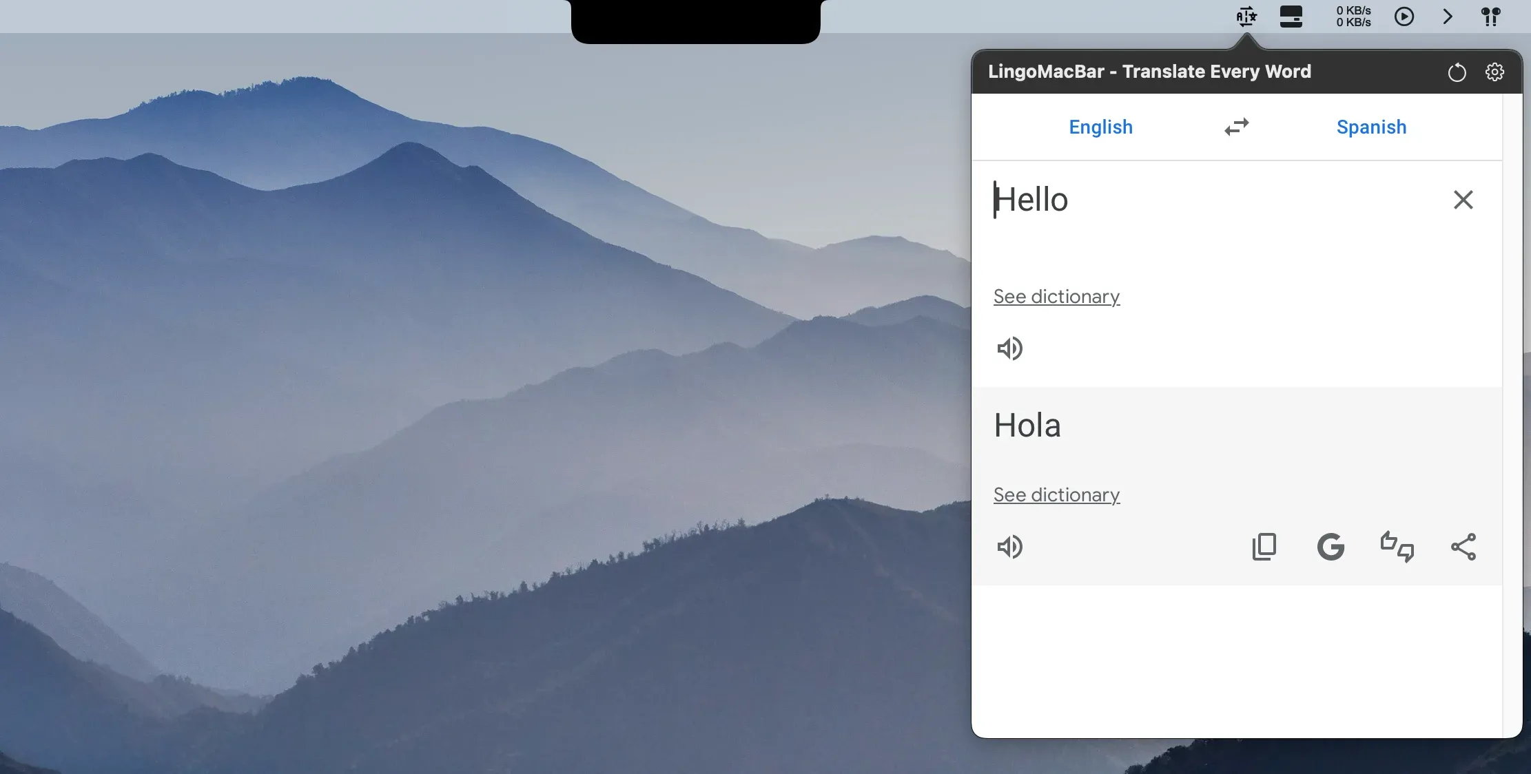 LingoMacBar translation view
